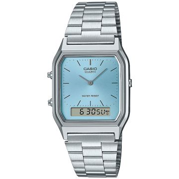 Zegarek Casio AQ-230A-2A1MQYES  z kwadratową koperą o błękitnym kolorze