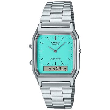 Zegarek Casio Vintage AQ-230A-2A2MQYES z tarczą ,,Tiffany blue" na bransolecie