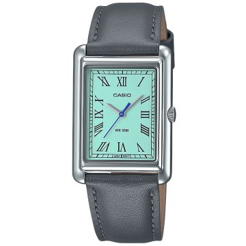 Zegarek damski Casio LTP-B165L-2BVEF z tarczą o odcieniu ,,tiffany blue" oraz na szarym, skórzanym pasku