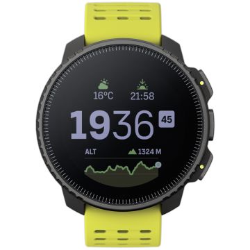 Smartwatch SUUNTO Vertical Black LIme SS050864000 z czarną kopertą ze stali nierdzewnej oraz żółtym paskiem,  wytrzymałość baterii do 60 dni
