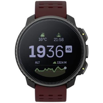 Smartwatch SUUNTO Vertical Black Sand SS050863000 z czarną kopertą ze stali nierdzewnej oraz fioletowym paskiem,  wytrzymałość baterii do 60 dni