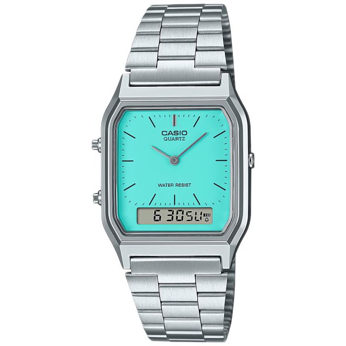 Zegarek Casio Vintage AQ-230A-2A2MQYES z tarczą ,,Tiffany blue" na bransolecie
