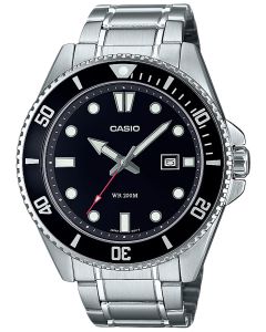  Odkryj zegarek męski Casio MDV-107D-1A1VEF typu diver z czarną tarczą, bezelem obracającym się jednostronnie - timetrend.pl