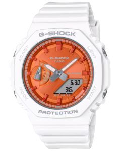 Zegarek damski G-Shock Octagon GMA-S2100WS-7AER Sparkle of Winter na białym pasku z pomarańczową tarczą