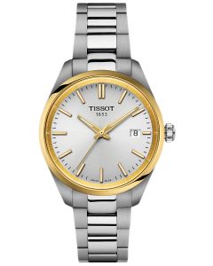 Srebrny zegarek damski Tissot PR 100 T150.210.21.031.00 ze złotą powłoką PVD