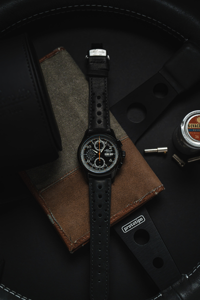 Zegarek męski Atlantic 55853.46.65 Worldmaster Prestige Valjoux z czarną tarczą, stalową kopertą na czarnym pasku sk&oacute;rzanym