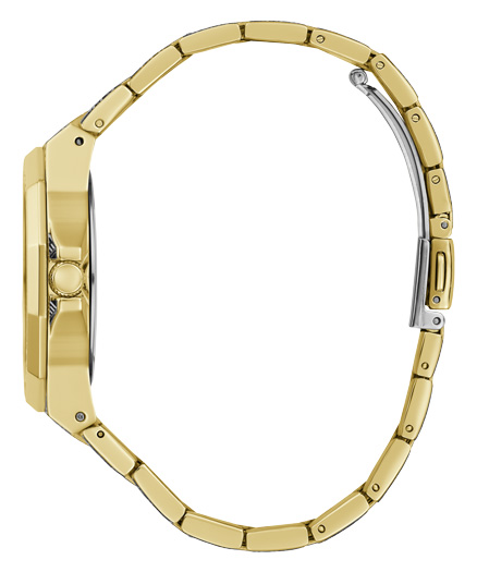 Odkryj damski Guess Lady Idol GW0605L2  na stalowej bransolecie w złotym kolorze oraz tarczą w wyciętym logo