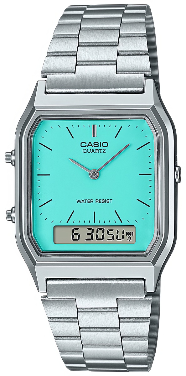 Zegarek Casio Vintage AQ-230A-2A2MQYES z tarczą ,,Tiffany blue" na bransolecie