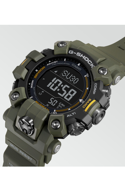 Zegarek męski G-Shock Mudman GW-9500-3ER  wykonany z biomasy oraz z mechanizmem solarnym w kolorze zielonym khaki - timetrend.pl