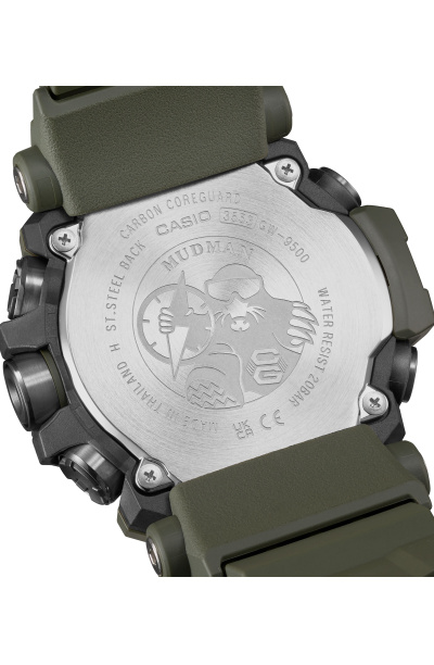 Zegarek męski G-Shock Mudman GW-9500-3ER  wykonany z biomasy oraz z mechanizmem solarnym w kolorze zielonym khaki - timetrend.pl