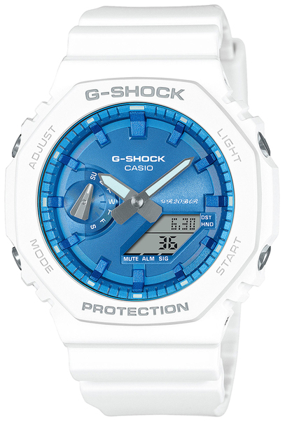 Zegarek męski z niebieską tarczą  G-SHOCK na białym pasku GA-2100WS-7AER Sparkle of Winter