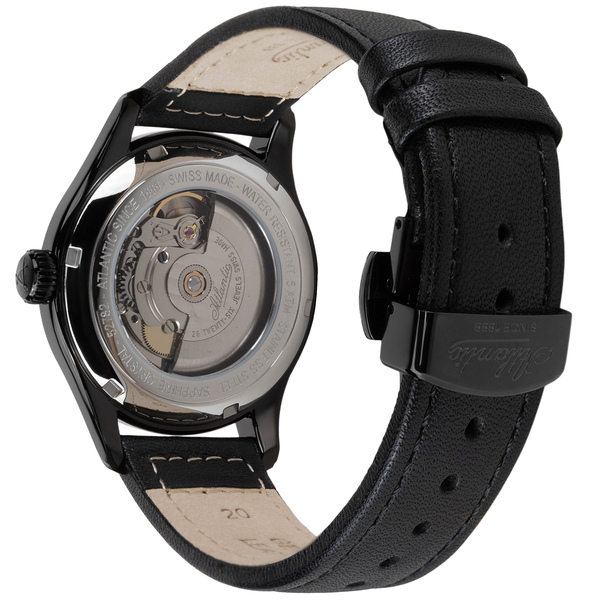 Zegarek męski Atlantic 52782.46.63, na sk&oacute;rzanym pasku w kolorze czarnym