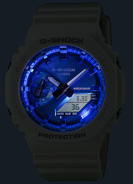 Zegarek męski z niebieską tarczą  G-SHOCK na białym pasku GA-2100WS-7AER Sparkle of Winter
