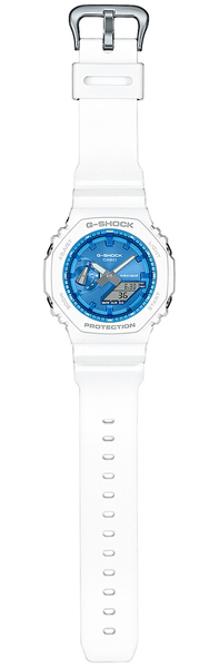 Zegarek męski z niebieską tarczą  G-SHOCK na białym pasku GA-2100WS-7AER Sparkle of Winter