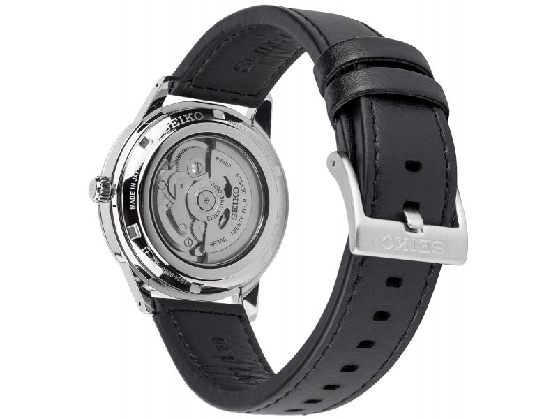 Zegarek męski Seiko GMT Style 60&rsquo;s z mechanizmem automatycznym, szarą tarczą oraz czarnym, sk&oacute;rzanym paskiem