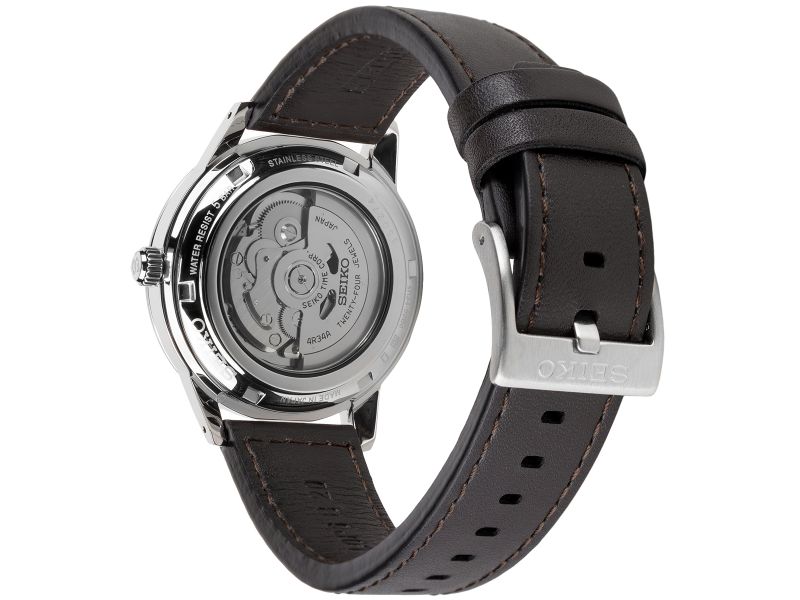 Zegarek męski Seiko GMT Style 60&rsquo;s z mechanizmem automatycznym, szarą tarczą oraz czarnym, sk&oacute;rzanym paskiem